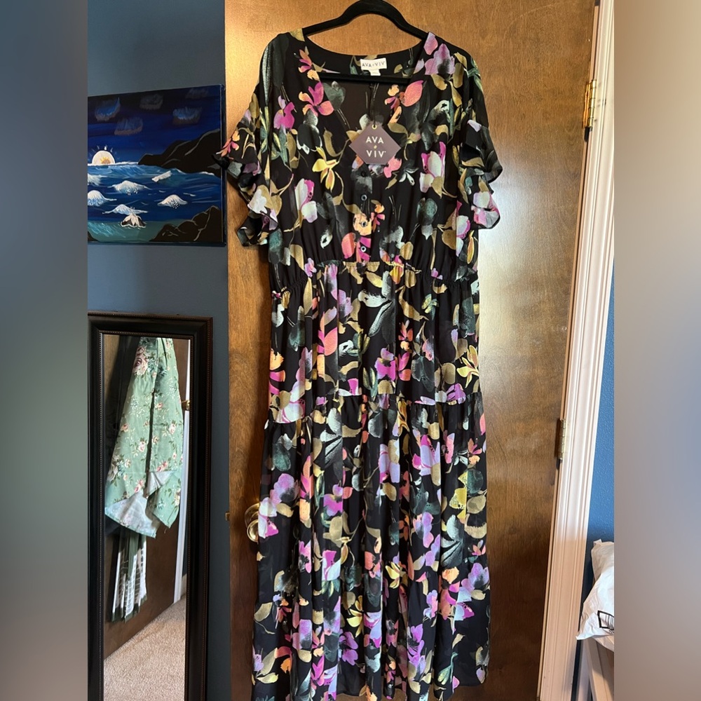 NWT Ava and Viv Floral Maxi Dress with Slip Dress